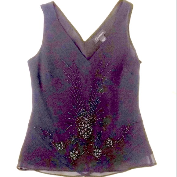 100% Silk Chiffon Black Beaded Sleeveless Top Sz S - Picture 7 of 7